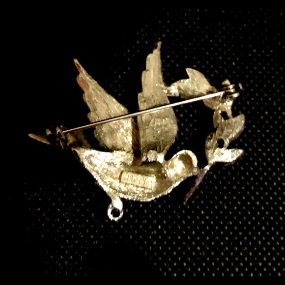 VINTAGE RAFAELIAN SILVER TONE DOVE W/ RUBY FIG LEAF - Picture 7 of 8